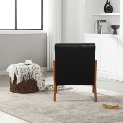 COOLMORE Modern Accent Chair, Solid Wood Padding Lounge Armchairs With One pillow for Living Room, Bedroom, Guest Room (Black PU)-海智集-Default-