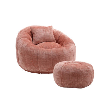 COOLMORE Modern Extra Large Round Bean Bag Chair with Footrest for Living Room, Chenille Fabric Lazy Sofa with Pillow for Adults, Teenagers,Child, Suitable for Bedroom, Dormitory, Study Room-海智集-Default-