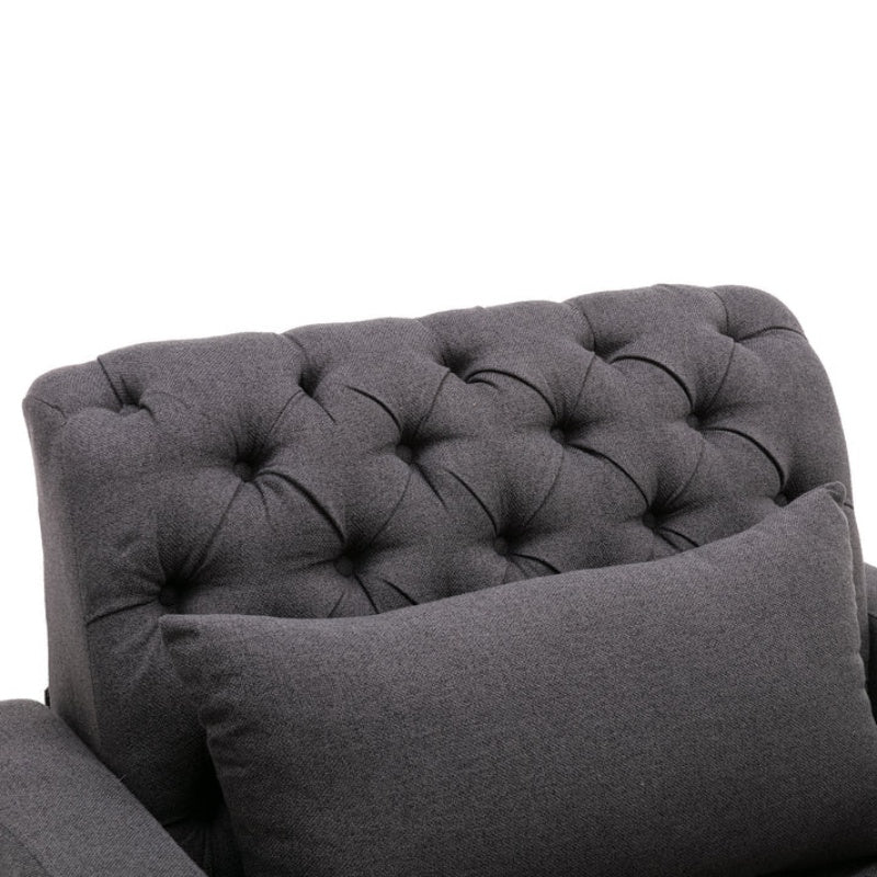 COOLMORE Multifunctional Living Room Leisure Chaise Lounge Barry Tufted Comfy Armchair Wireless Charging, Smooth Reclining Backrest & Lumbar Pillow for Home Apartment (Dark Grey linen)-海智集-Default-