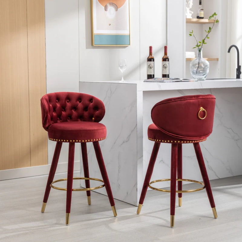 COOLMORE Counter Height Bar Stools Set of 2 for Kitchen Counter Solid Wood Legs with a fixed height of 360 degrees-海智集-Default-