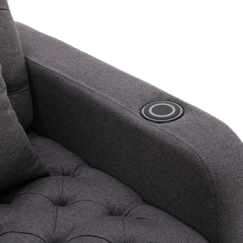 COOLMORE Multifunctional Living Room Leisure Chaise Lounge Barry Tufted Comfy Armchair Wireless Charging, Smooth Reclining Backrest & Lumbar Pillow for Home Apartment (Dark Grey linen)-海智集-Default-