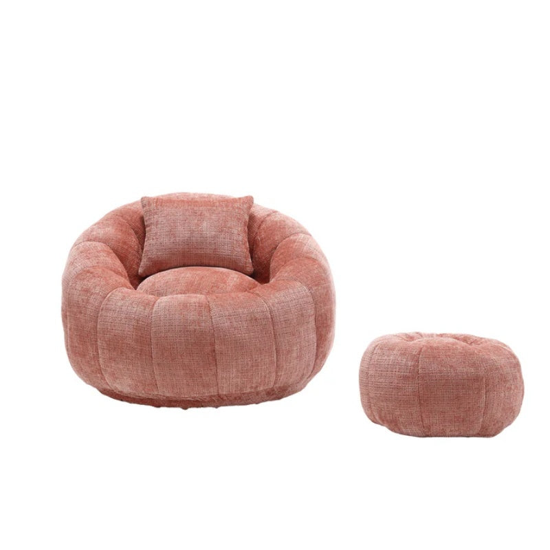 COOLMORE Modern Extra Large Round Bean Bag Chair with Footrest for Living Room, Chenille Fabric Lazy Sofa with Pillow for Adults, Teenagers,Child, Suitable for Bedroom, Dormitory, Study Room-海智集-Default-