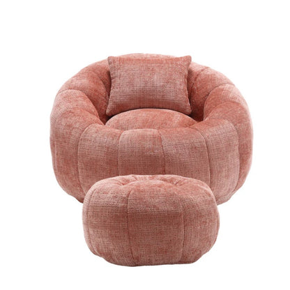 COOLMORE Modern Extra Large Round Bean Bag Chair with Footrest for Living Room, Chenille Fabric Lazy Sofa with Pillow for Adults, Teenagers,Child, Suitable for Bedroom, Dormitory, Study Room-海智集-Default-