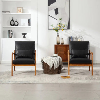 COOLMORE Modern Accent Chair, Solid Wood Padding Lounge Armchairs With One pillow for Living Room, Bedroom, Guest Room (Black PU)-海智集-Default-