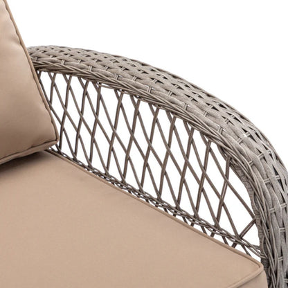 3 Pieces Outdoor Swivel Rocker Patio Chairs, 360 Degree Rocking Patio Conversation Set with Thickened Cushions and Glass Coffee Table for Backyard, Khaki-海智集-Default-
