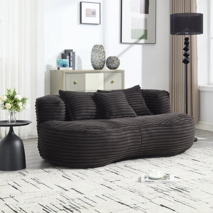 High Back Bean Bag Chair Couch for Adults and Kids, Indoor & Outdoor, Corduroy, Black, 64.17''-海智集-Default-