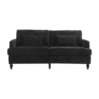 Mid Century Modern Chenille Fabric Loveseat Sofa with Brown Wood Feet, 2-Seat Upholstered Couch for Living Room or Bedroom, Black-海智集-Default-