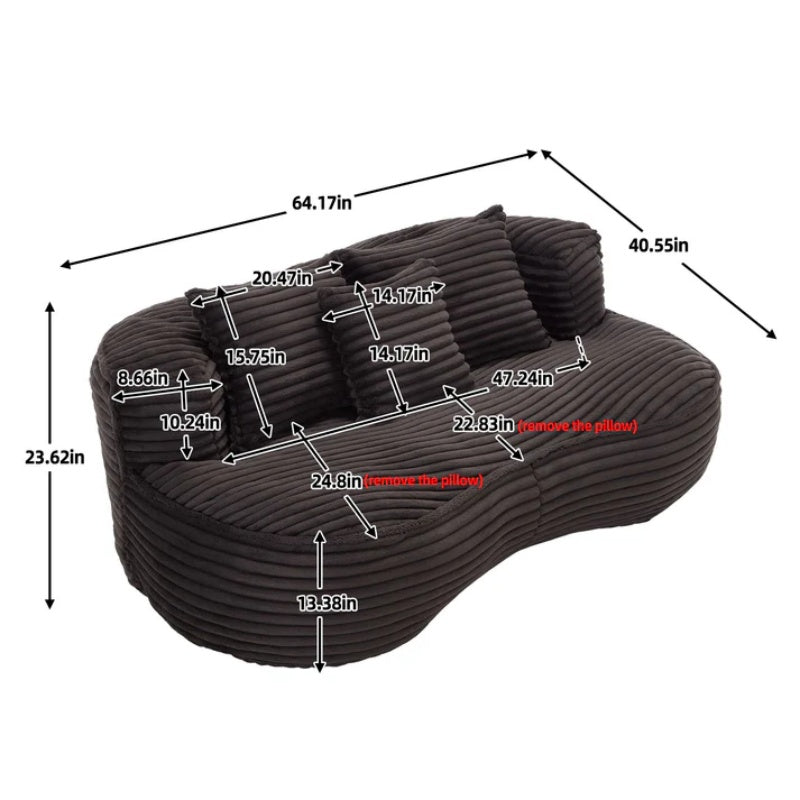 High Back Bean Bag Chair Couch for Adults and Kids, Indoor & Outdoor, Corduroy, Black, 64.17''-海智集-Default-