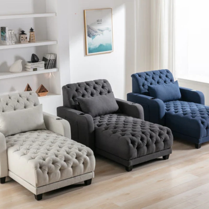 COOLMORE Multifunctional Living Room Leisure Chaise Lounge Barry Tufted Comfy Armchair Wireless Charging, Smooth Reclining Backrest & Lumbar Pillow for Home Apartment (Dark Grey linen)-海智集-Default-