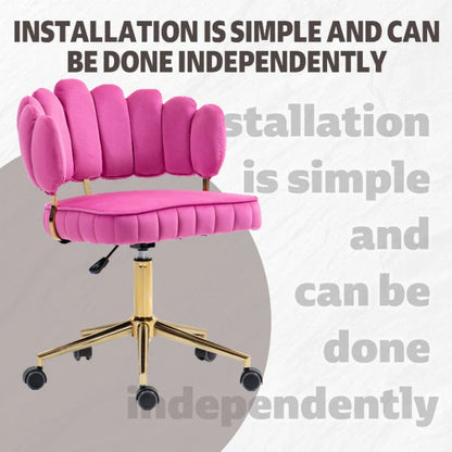 Velvet Home Office Desk Chair, Modern Cute Computer Chair, Wheels Swivel Height Adjustable Task Chair, Rose Red Velvet-海智集-Default-
