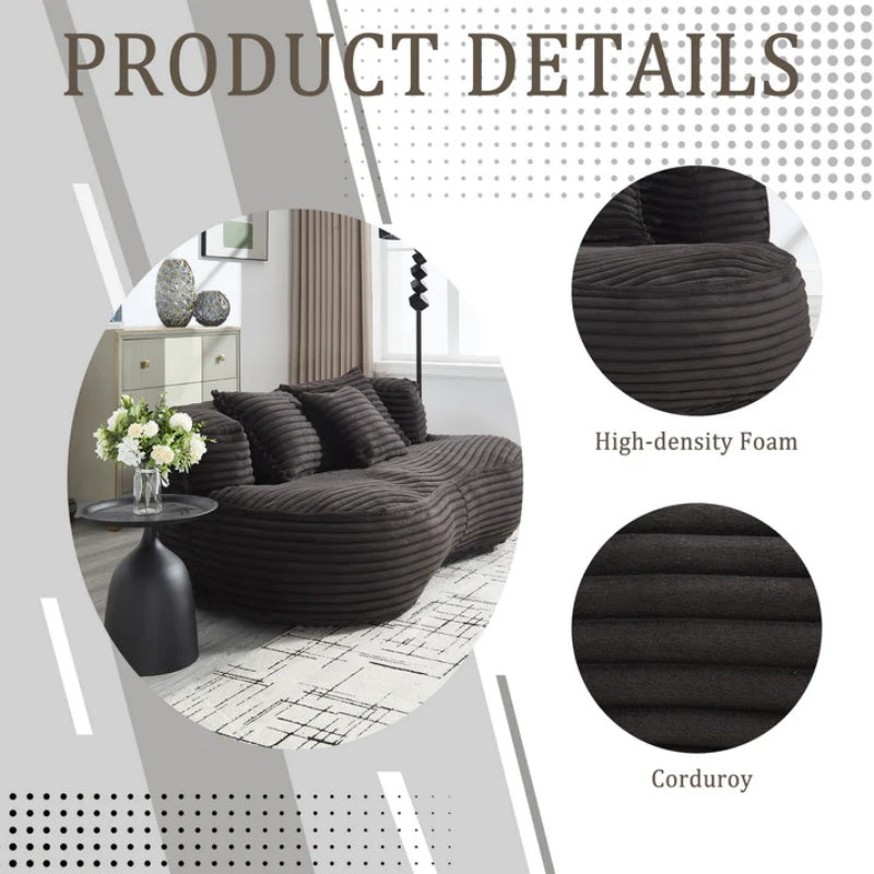 High Back Bean Bag Chair Couch for Adults and Kids, Indoor & Outdoor, Corduroy, Black, 64.17''-海智集-Default-