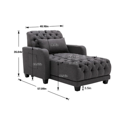 COOLMORE Multifunctional Living Room Leisure Chaise Lounge Barry Tufted Comfy Armchair Wireless Charging, Smooth Reclining Backrest & Lumbar Pillow for Home Apartment (Dark Grey linen)-海智集-Default-