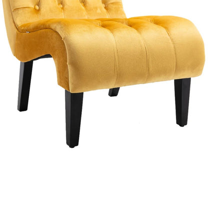 COOLMORE Modern Velvet Armless Accent Living Room Chair / Leisure Chair,Upholstered Fabric Button Comfortable Chair with Wooden Legs for Bedroom, Living Room, Office (Mustard Velvet)-海智集-Default-