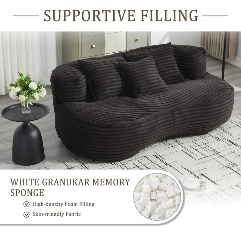 High Back Bean Bag Chair Couch for Adults and Kids, Indoor & Outdoor, Corduroy, Black, 64.17''-海智集-Default-