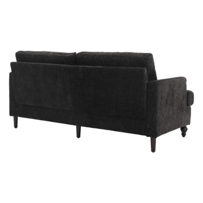 Mid Century Modern Chenille Fabric Loveseat Sofa with Brown Wood Feet, 2-Seat Upholstered Couch for Living Room or Bedroom, Black-海智集-Default-