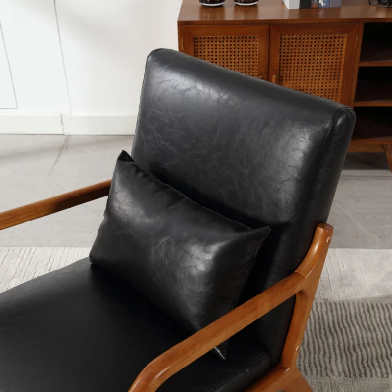 COOLMORE Modern Accent Chair, Solid Wood Padding Lounge Armchairs With One pillow for Living Room, Bedroom, Guest Room (Black PU)-海智集-Default-