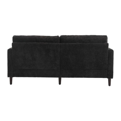 Mid Century Modern Chenille Fabric Loveseat Sofa with Brown Wood Feet, 2-Seat Upholstered Couch for Living Room or Bedroom, Black-海智集-Default-
