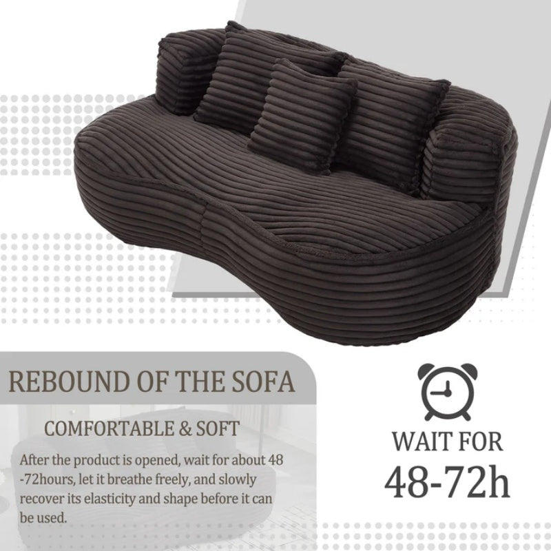 High Back Bean Bag Chair Couch for Adults and Kids, Indoor & Outdoor, Corduroy, Black, 64.17''-海智集-Default-