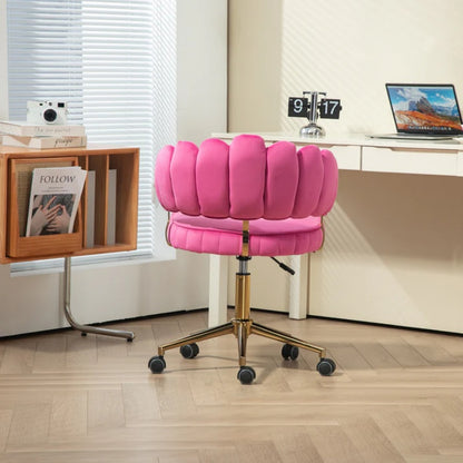 Velvet Home Office Desk Chair, Modern Cute Computer Chair, Wheels Swivel Height Adjustable Task Chair, Rose Red Velvet-海智集-Default-