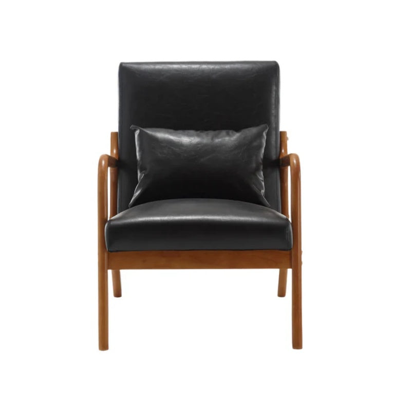COOLMORE Modern Accent Chair, Solid Wood Padding Lounge Armchairs With One pillow for Living Room, Bedroom, Guest Room (Black PU)-海智集-Default-