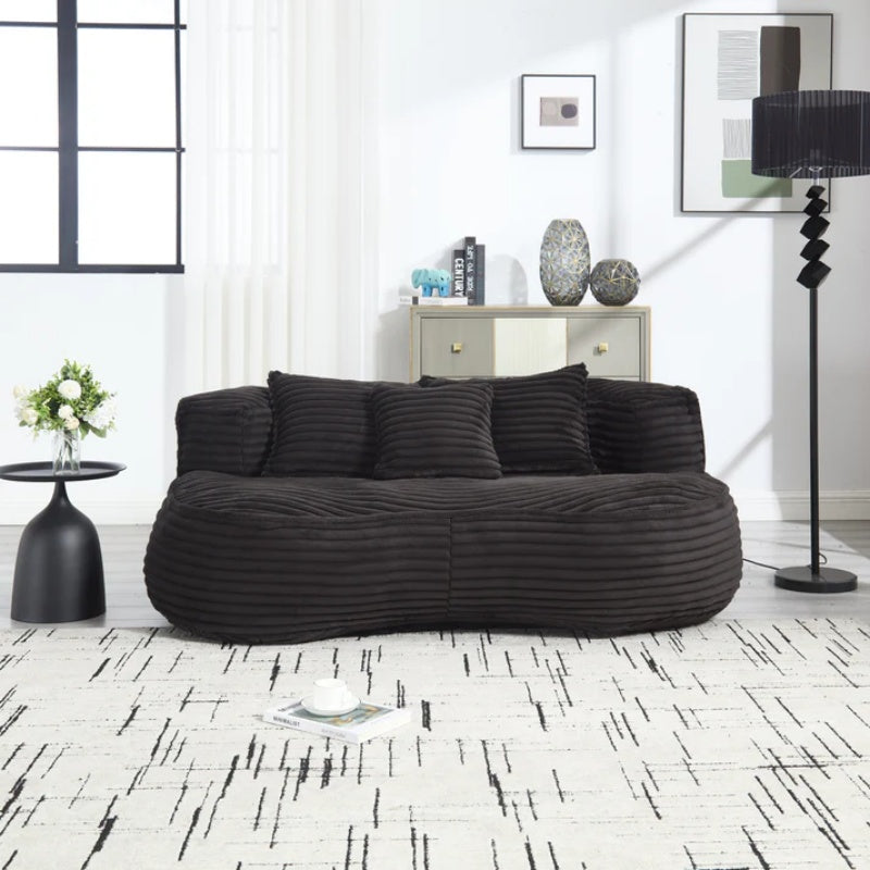 High Back Bean Bag Chair Couch for Adults and Kids, Indoor & Outdoor, Corduroy, Black, 64.17''-海智集-Default-