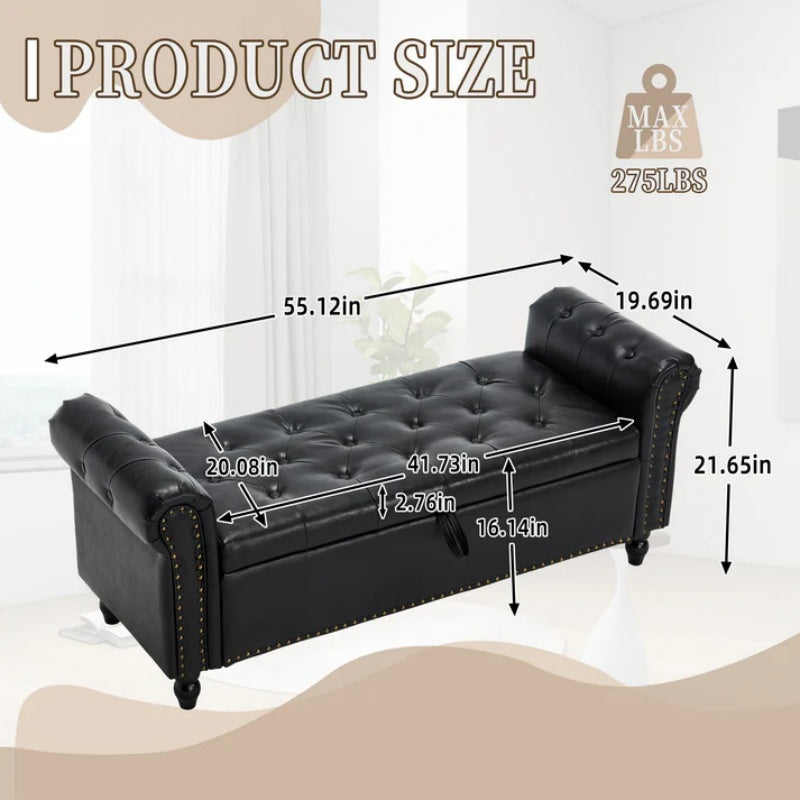 Coolmore Storage Ottoman 55.12 Inches Upholstered Fabric Storage Ottoman Bench,Button Tufted Ottoman with Storage for Living Room,Bedroom End of Bed Bench Withstands 275lbs-海智集-Default-