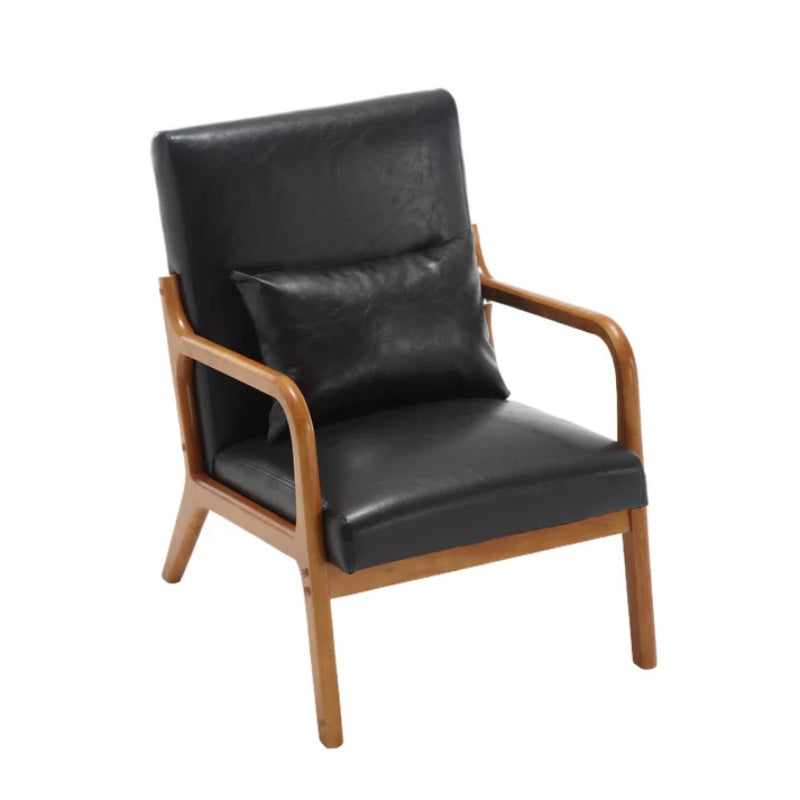 COOLMORE Modern Accent Chair, Solid Wood Padding Lounge Armchairs With One pillow for Living Room, Bedroom, Guest Room (Black PU)-海智集-Default-