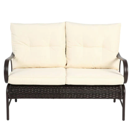 4 Piece Outdoor Patio Furniture Sets, Wicker Conversation Set for Porch Deck, Brown Rattan Sofa Chair with Cushion-海智集-Default-