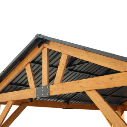 Fir Wood Carport Pavilion Gazebo, Shade, Rain, Hard Top Steel Metal Roof, All Weather Protected, with Galvanized Steel Roof, Wooden Frame-海智集-Default-