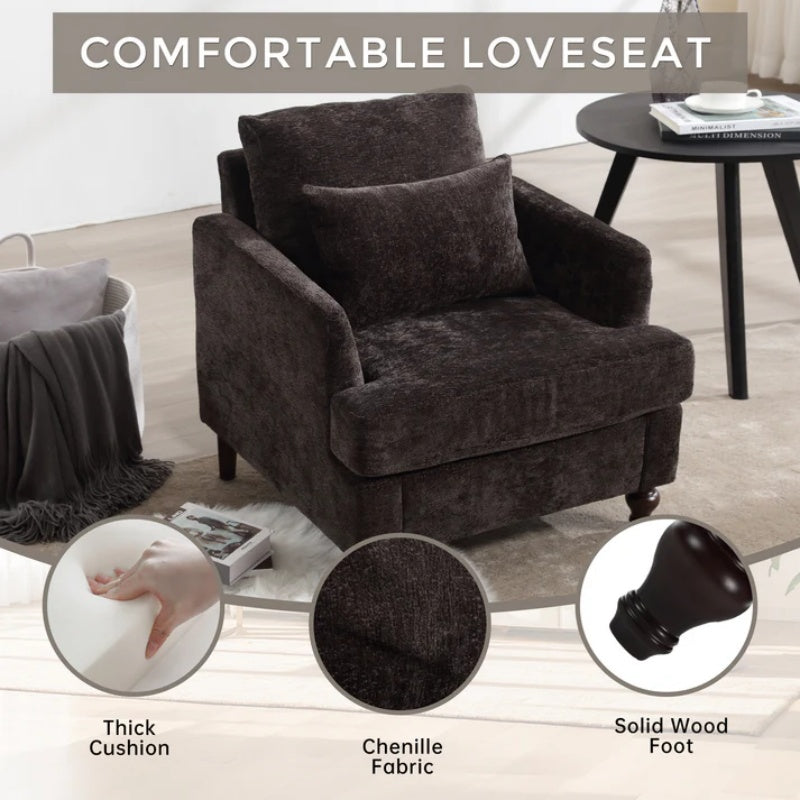 Modern Accent Chair Lounge Chair Black Chenille Tufted Club Chair Mid Century Arm Chair with Solid Wood Frame-海智集-Default-