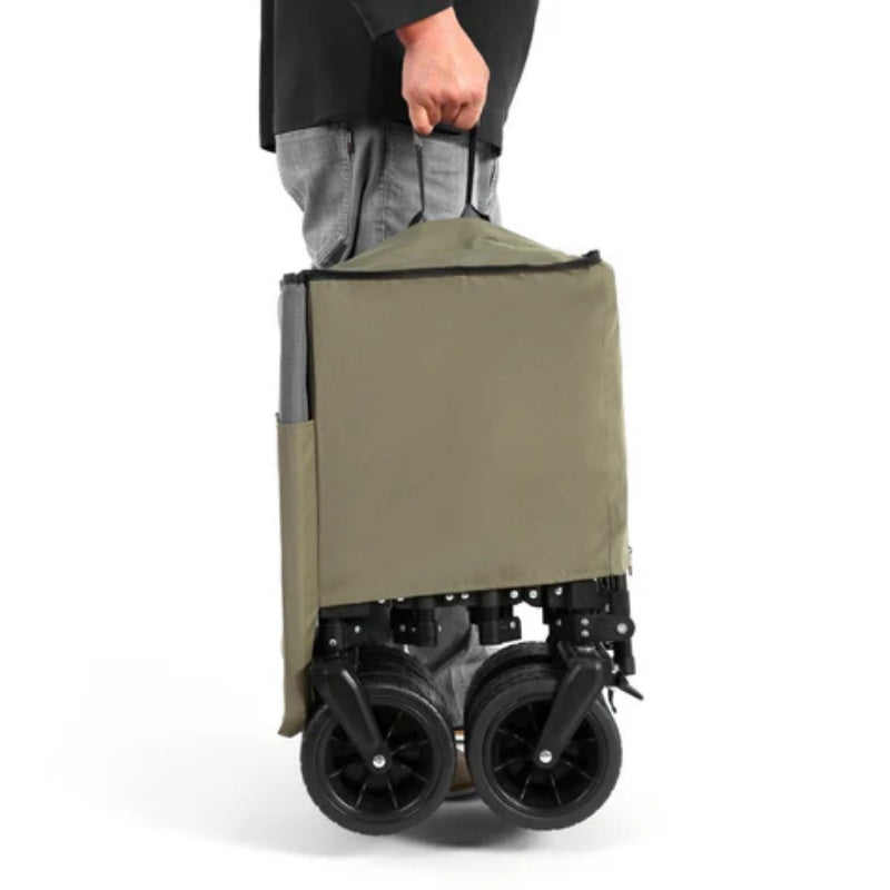 Foldable Extended Wagon with 220lbs Weight Capacity, Heavy Duty 300L Folding Utility Garden Cart with Big All-Terrain Beach Wheels & Drink Holders. -Army green-海智集-Default-