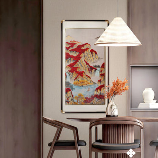 New Chinese Style Embroidered Wall Art - Handmade Silk Painting with Floral/Bird Designs, Framed Oriental Home Decor for Living Room & Bedroom-海智集-