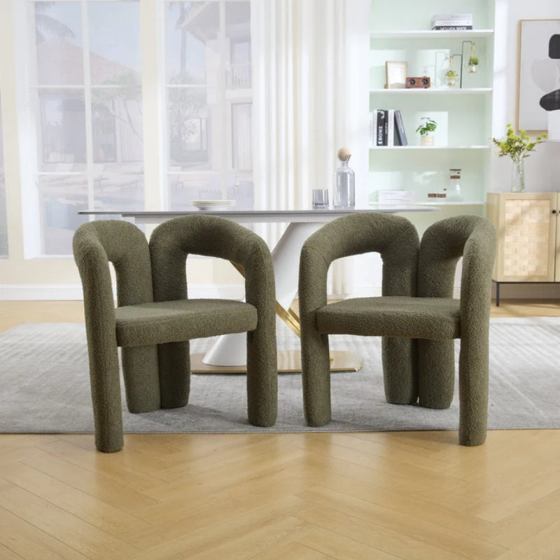 COOLMORE Contemporary Designed Velvet Upholstered Accent/Dining Chair in Olive Teddy Fabric with Armrests-海智集-Default-