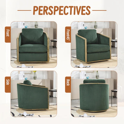Emerald Corduroy Swivel Barrel Chair, Comfortable Accent Sofa Chair with 360 Degree Swivel for Living Room, Nursery, Hotel, Bedroom, Office-海智集-Default-