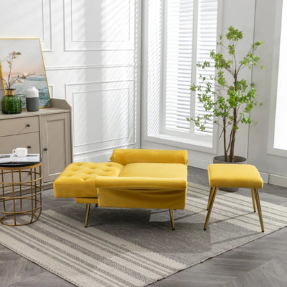 COOLMORE Velvet Accent Chair with Adjustable Armrests and Backrest, Button Tufted Lounge Chair, Single Recliner Armchair with Ottoman-海智集-Default-