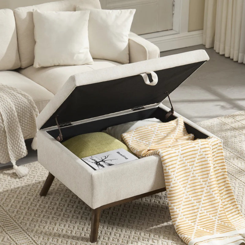 Mid-century modern square coffee table storage bench, assembled, suitable for living room, entryway and family room, used as a coffee table, stirrups, shoe bench-海智集-Default-