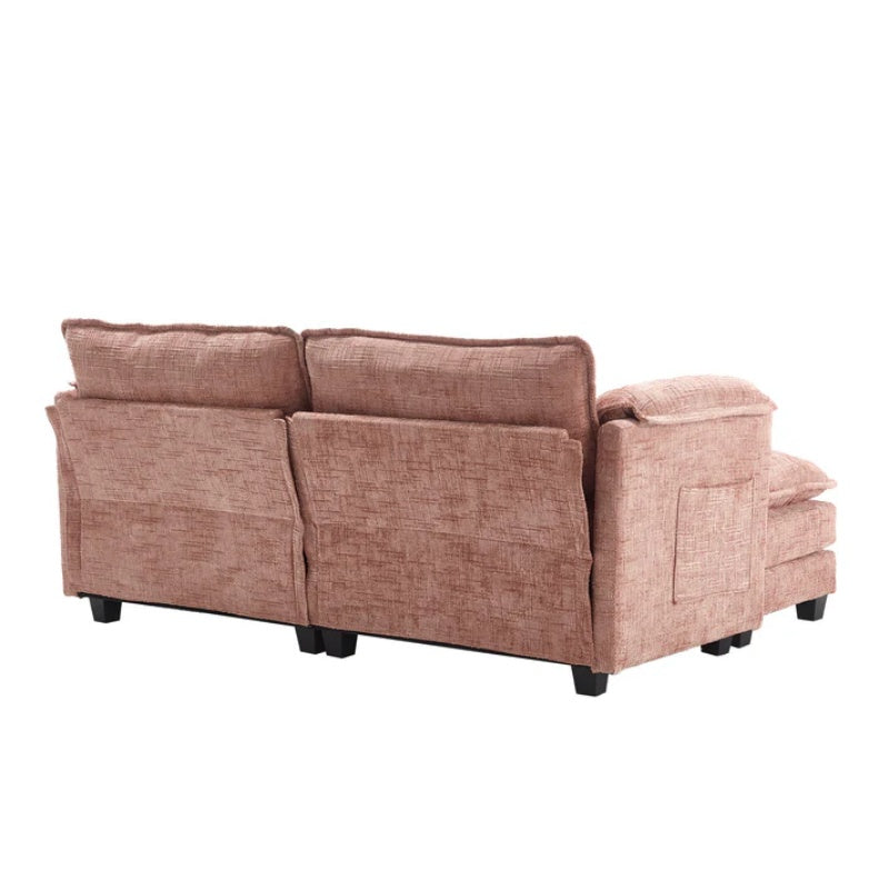 UNITED WE WIN Chenille fabric, solid construction, the overall structure of the sofa is stable, detachable armrests, two foot stools and two-seat sofa with side pockets-海智集-Default-