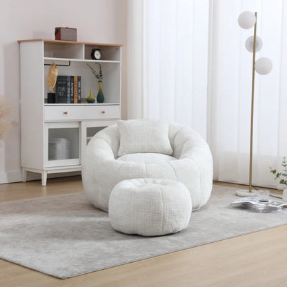 COOLMORE Modern Extra Large Round Bean Bag Chair with Footrest for Living Room, Chenille Fabric Lazy Sofa with Pillow for Adults, Teenagers,Child, Suitable for Bedroom, Dormitory, Study Room-海智集-Default-