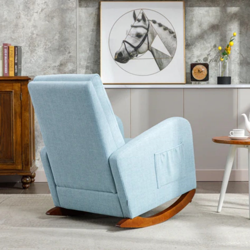 High Back Rocking Chair Nursery Chair .Comfortable Rocker Fabric Padded Seat .Modern High Back Armchair-海智集-Default-