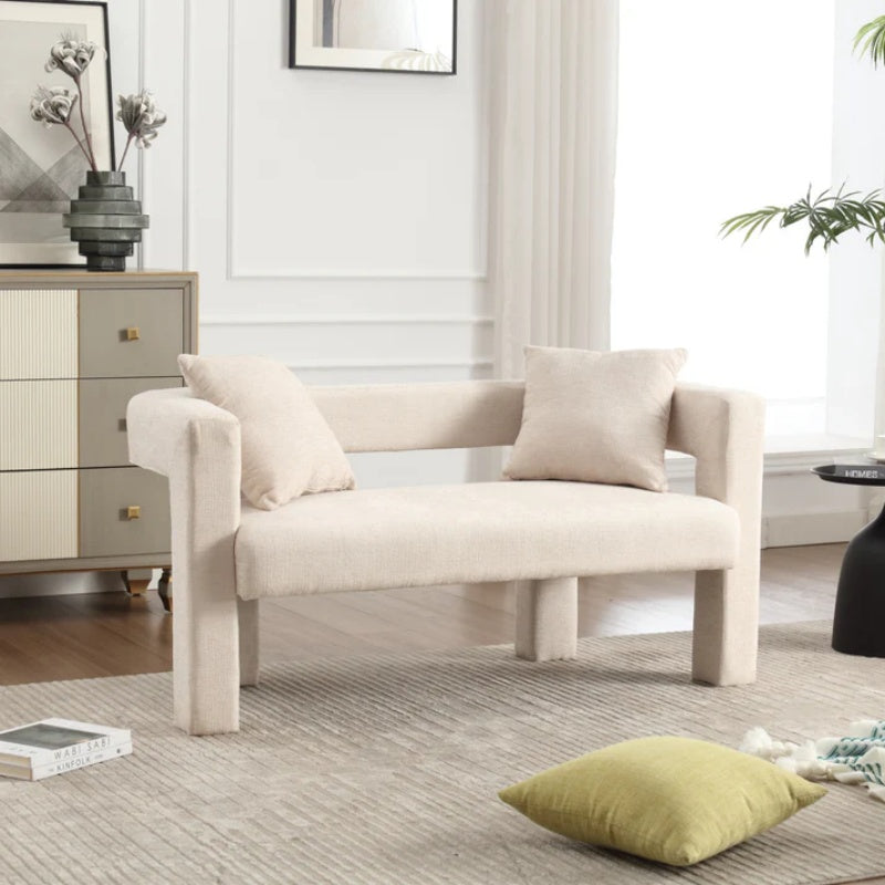 Modern Chenille Loveseat Sofa, Comfy Upholstered 2-Seater Sofa, Beige Chenille Fabric, 51.18'' H x 23.62'' W x 25.59'' D-海智集-Default-