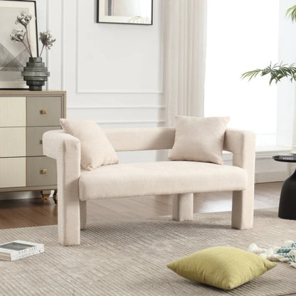 Modern Chenille Loveseat Sofa, Comfy Upholstered 2-Seater Sofa, Beige Chenille Fabric, 51.18'' H x 23.62'' W x 25.59'' D-海智集-Default-