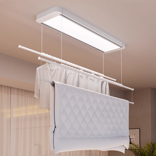 Smart Clothes Dryer -ZS12W-4101X-2XX- 4-Rod Expandable with LED Display, Wireless/Voice Control & Air-Dry, Ceiling Mounted for Home-海智集-
