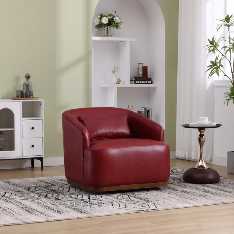 Swivel Barrel Chair, Comfy Round Accent Sofa Chair, 360 Degree Swivel, Wine Red PU, for Living Room, Office, Lounge-海智集-Default-