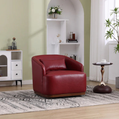 Swivel Barrel Chair, Comfy Round Accent Sofa Chair, 360 Degree Swivel, Wine Red PU, for Living Room, Office, Lounge-海智集-Default-