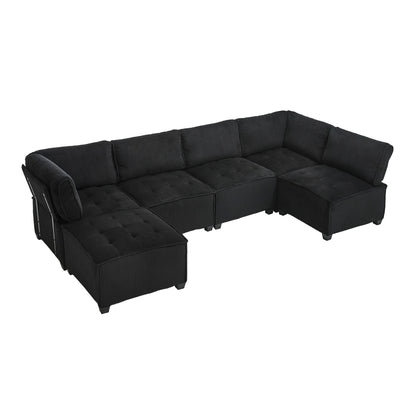 UNITED WE WIN Modular Sectional Sofa U Shaped Modular Couch with Reversible Chaise Modular Sofa Sectional Couch,6- Seat Convertible Sofa,Fit for Living Room-海智集-Default-