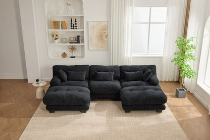 UNITED WE WIN Pelletized velvet U Shape Cloud Couch with 2 Ottomans,Free Combined 3 Seater Comfy Sofa with Bolster Armrest Pillows, sofa for Living Room-海智集-Default-