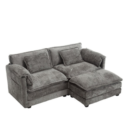 UNITED WE WIN Chenille fabric, removable armrests with side pockets, high density sponge filling, oversized double sofa with footstool-海智集-Default-
