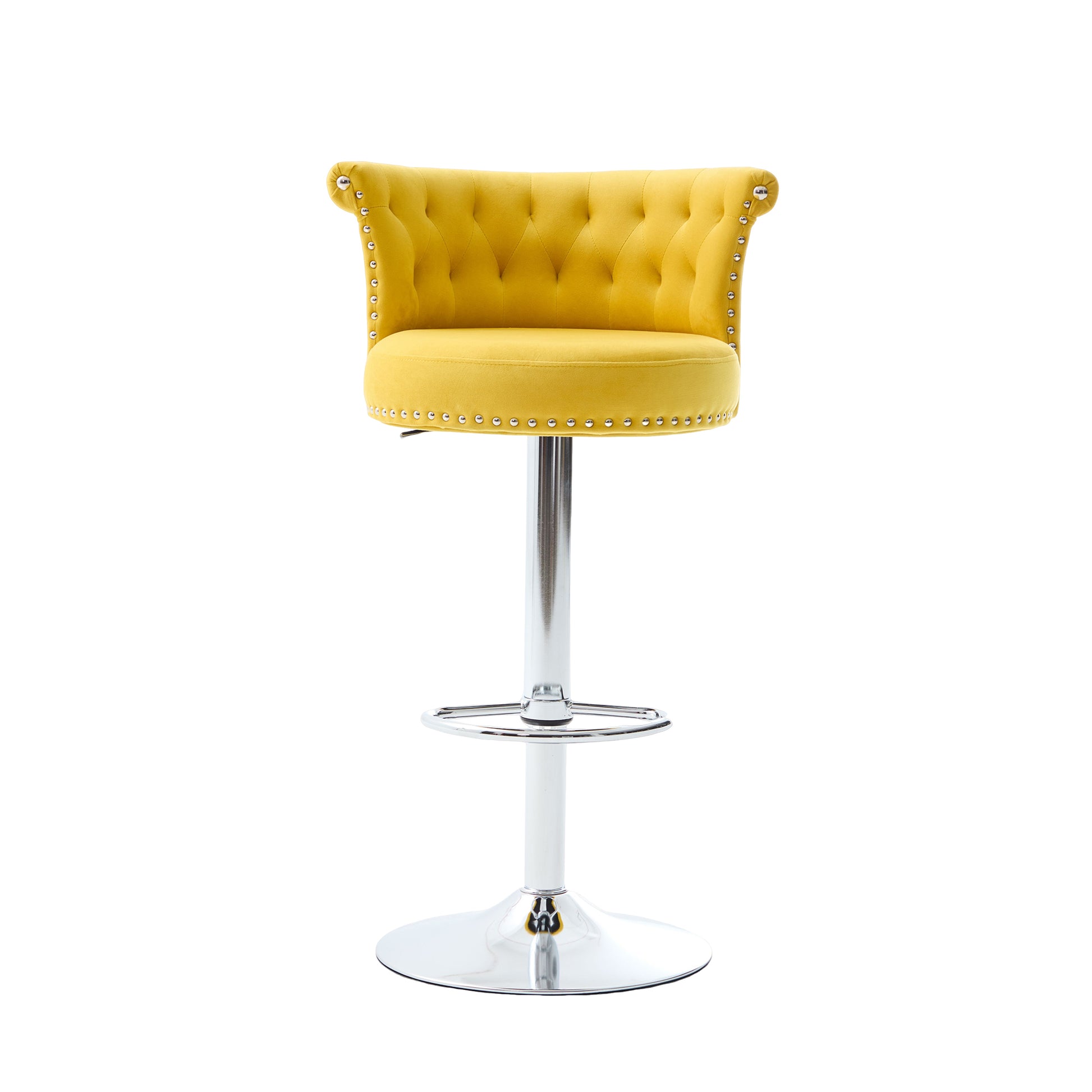 COOLMORE Velvet Bar Stool Set of 2, Adjustable Swivel Bar Stools with Silver Plated Metal Leg, Chrome Nailhead, Counter Height Chair for Kitchen,Dining Room-海智集-Default-
