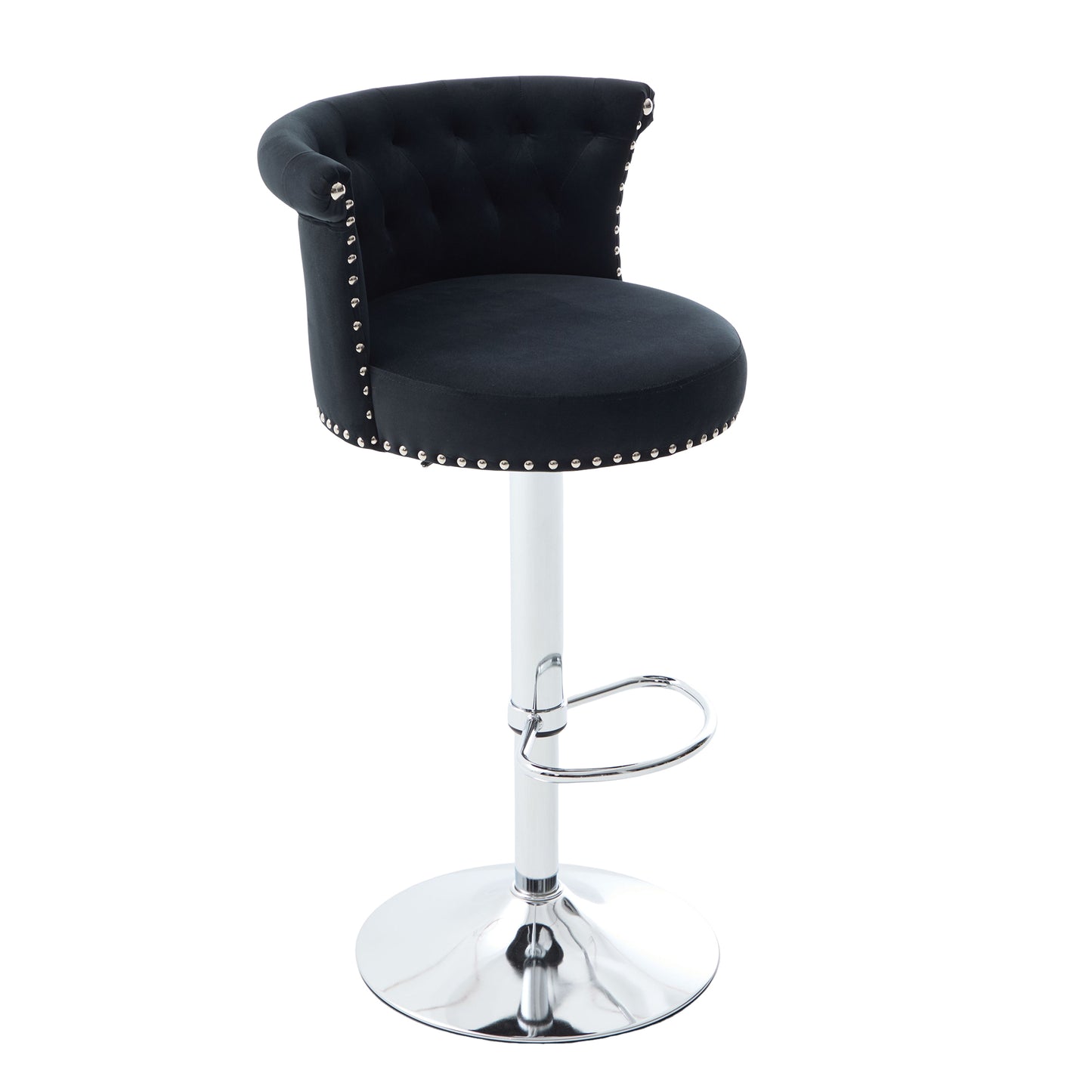 COOLMORE Velvet Bar Stool Set of 2, Adjustable Swivel Bar Stools with Silver Plated Metal Leg, Chrome Nailhead, Counter Height Chair for Kitchen,Dining Room-海智集-Default-