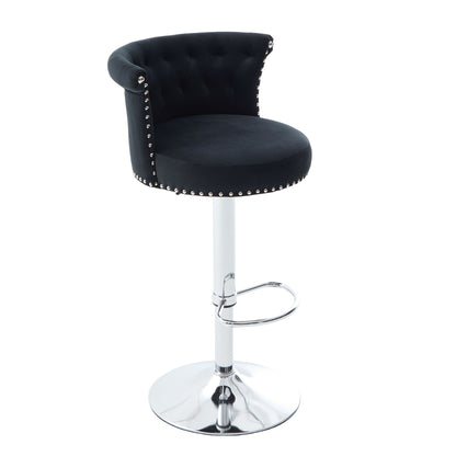 COOLMORE Velvet Bar Stool Set of 2, Adjustable Swivel Bar Stools with Silver Plated Metal Leg, Chrome Nailhead, Counter Height Chair for Kitchen,Dining Room-海智集-Default-